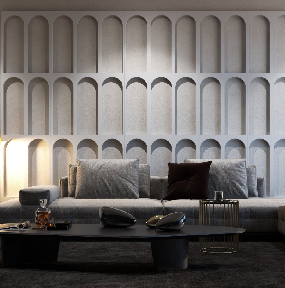 Archi da parete in legno, parete decorativa tridimensionale, arte geometrica, pannelli da parete con design artistico, moderno di metà secolo, 9 pezzi singoli Dark Slate Gray Pannelli traforati