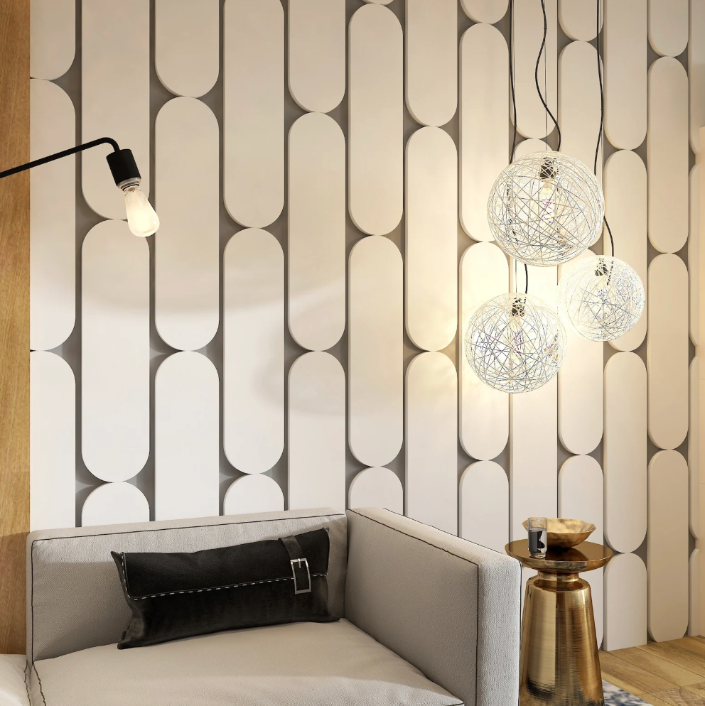 capsule 3D, parete decorativa tridimensionale, pannelli da parete con design artistico, decorazioni da parete moderne di metà secolo Gray Pannelli traforati