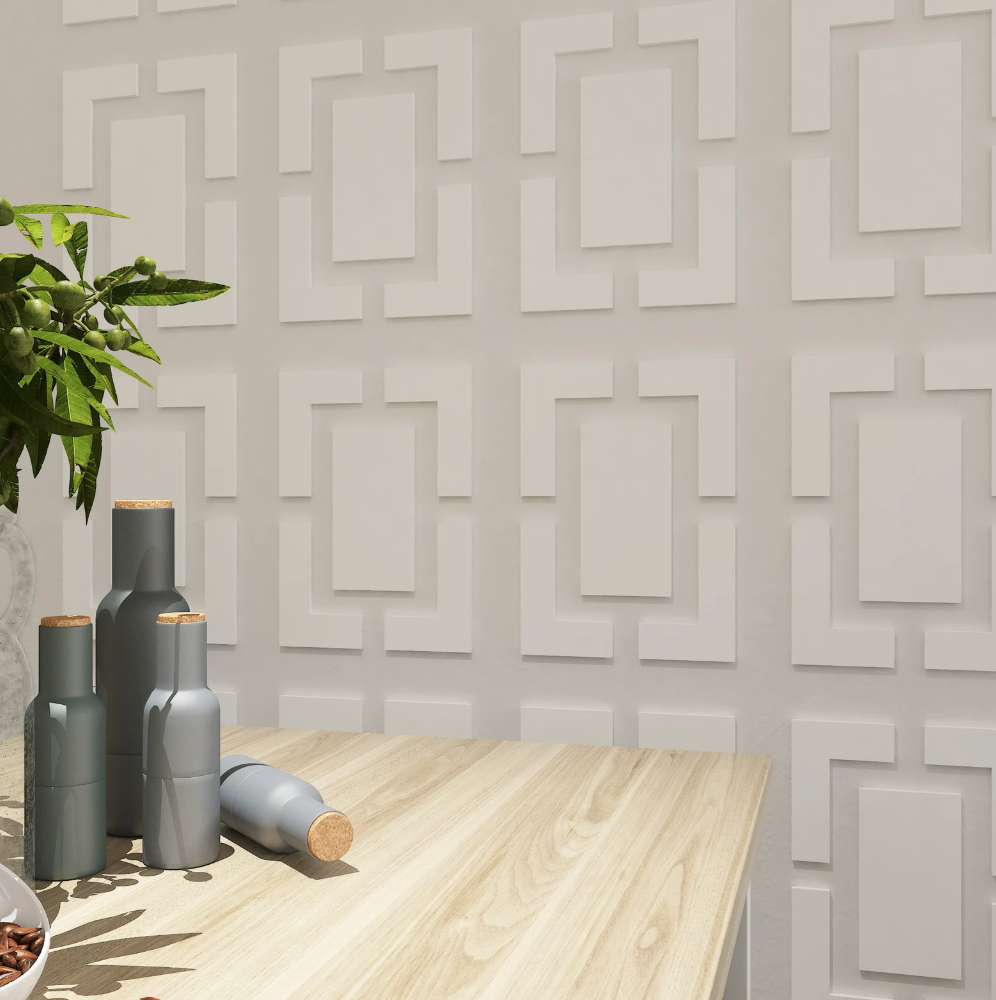 rettangoli metà secolo decorazione murale , bordi in legno, pannelli murali decorativi 3D, pannelli murali decorativi Gray Pannelli traforati