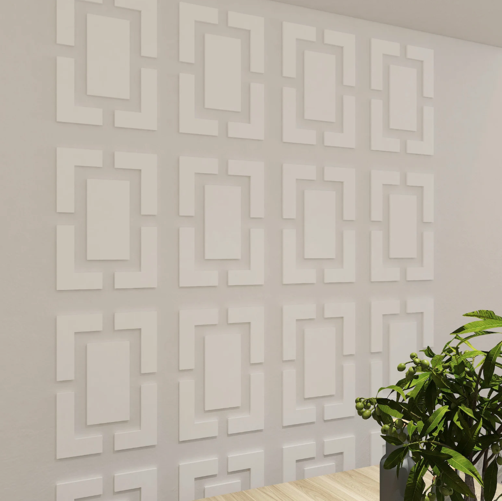 rettangoli metà secolo decorazione murale , bordi in legno, pannelli murali decorativi 3D, pannelli murali decorativi Gray Pannelli traforati