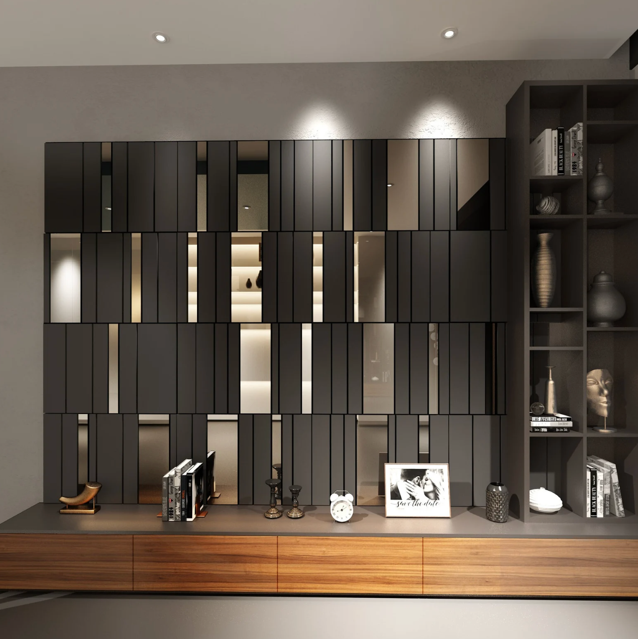 Pannelli decorativi mdf a specchio nero opaco scuro e argento, pannelli da parete 3D, facile installazione Dark Slate Gray Pannelli traforati