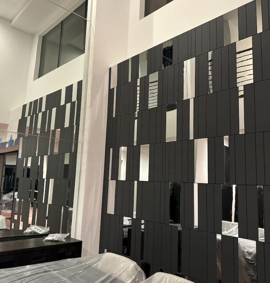 Pannelli decorativi mdf a specchio nero opaco scuro e argento, pannelli da parete 3D, facile installazione Gray Pannelli traforati