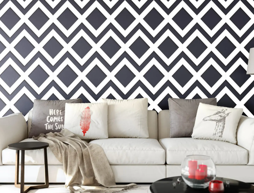 ABAKUHAUS Arazzo etnico, motivo artistico boemo con triangoli e rombi, tessuto da parete in raso setoso per soggiorno e camera da letto, 220 cm x 274 cm, grigio, giallo, rosa cipria ABAKUHAUS Arazzo etnico, motivo artistico boemo con triangoli e rombi, tessuto da parete in raso setoso per soggiorno e camera da letto, 220 cm x 274 cm, grigio, giallo, rosa cipria